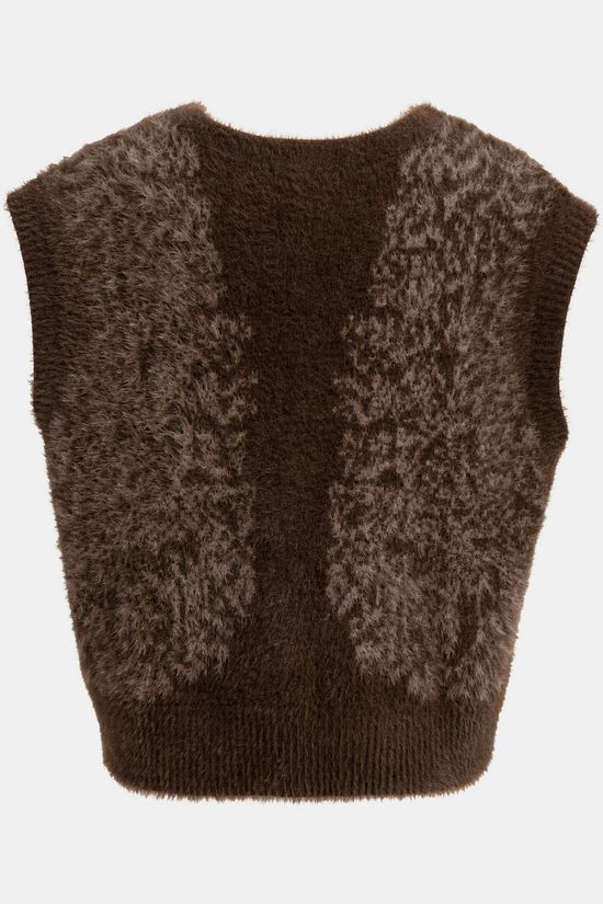 Yaya Cardigan Animal Fur Sleeveless Cardigan Delicioso Brown