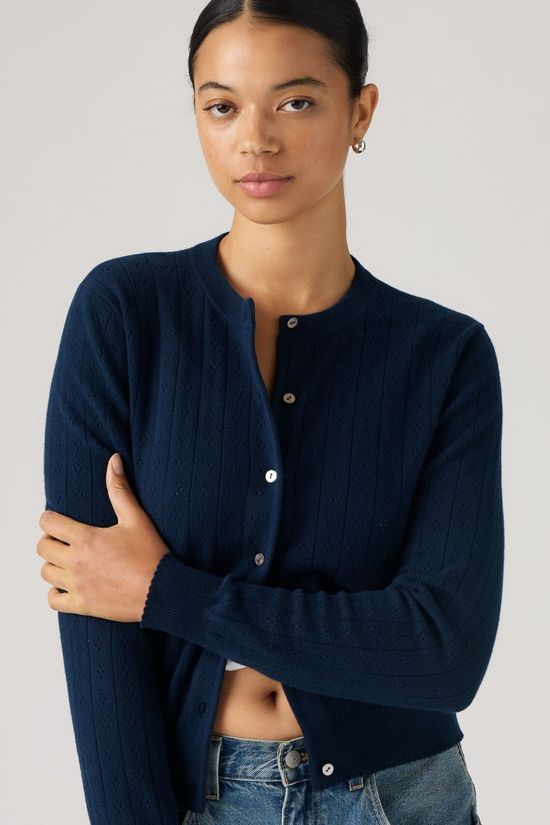 Levi's Cardigan Super Soft Crewneck Cardi Pointelle Navy Blazer