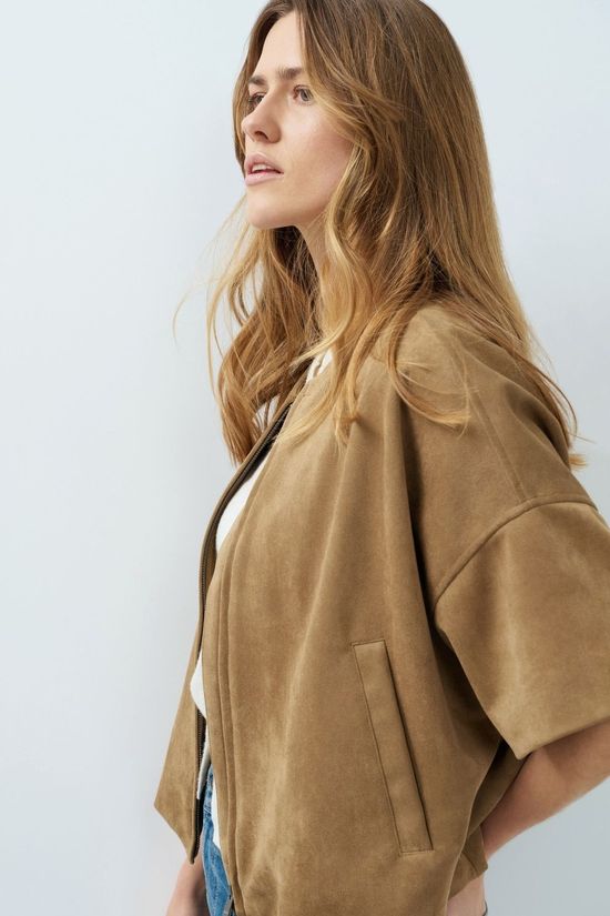 Yaya Blazer Oversized Shortsleeve Suedine With Otter Brown