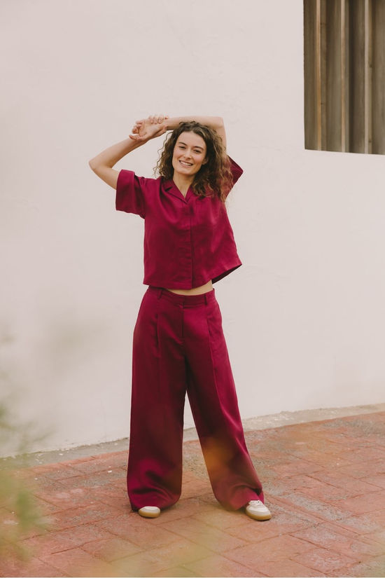 Selected Pantalon Lyra Wide Linen Anemone