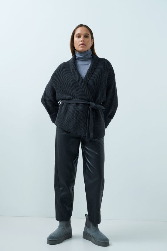 Yaya Pantalon Faux Leather Carrot With Seam Hole Black