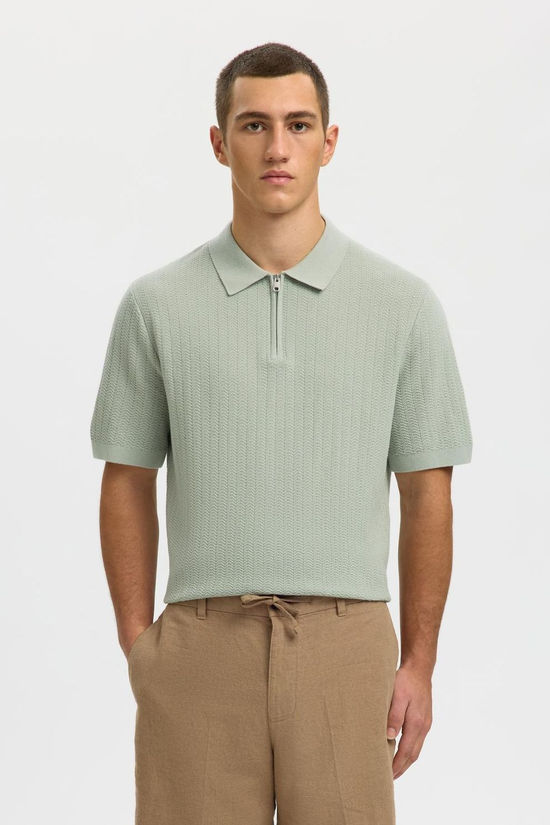 Selected Polo Cran Structure Zip Aqua Gray