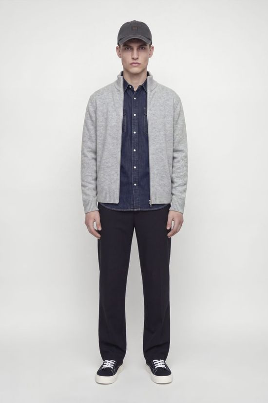 Jack & Jones Polaire Soho Ollie Knit High Neck Zip Car Light Grey Melange