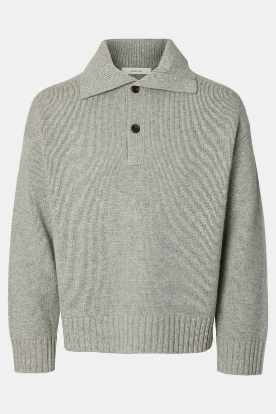 Selected Pull Slmcody Polo Collar Light Grey Melange