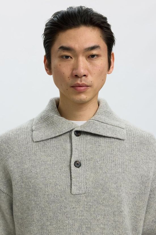 Selected Pull Slmcody Polo Collar Light Grey Melange