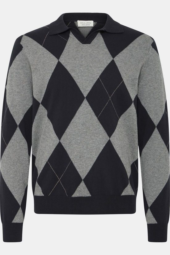 Casual Friday Pull Cfacton Argyle Polo Knit Monument Melange