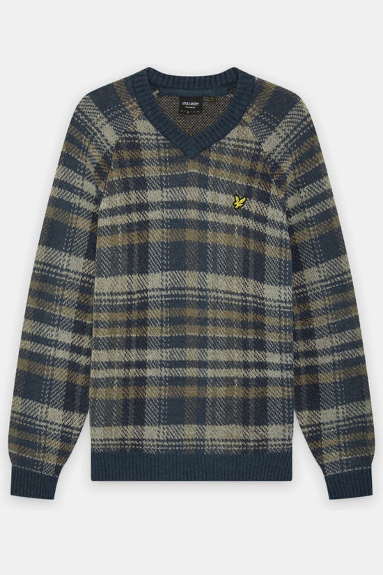 Lyle & Scott Pull Offset Check V Neck Jumper Legacy Aegean Blue