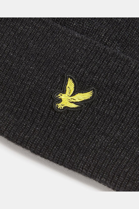 Lyle & Scott Muts Lambswool Blend Ribbed Beanie Jet Black Marl