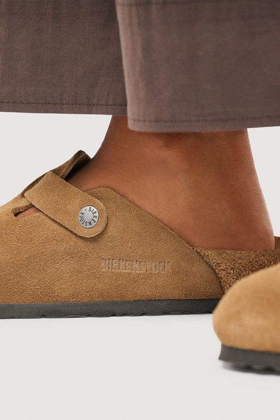 Birkenstock Slippers Boston Suede Leather Dark Tea