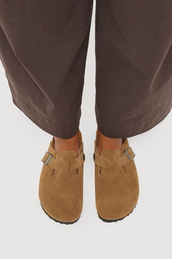 Birkenstock Slippers Boston Suede Leather Dark Tea