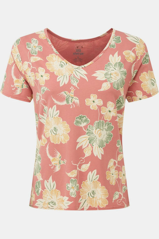 Sherpa T-Shirt Neha V-Neck Tee Floral Brick Dust Floral