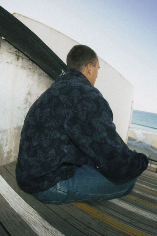 Oxbow Fleece Psych Quarter Zip Printed Polar Deep Marine