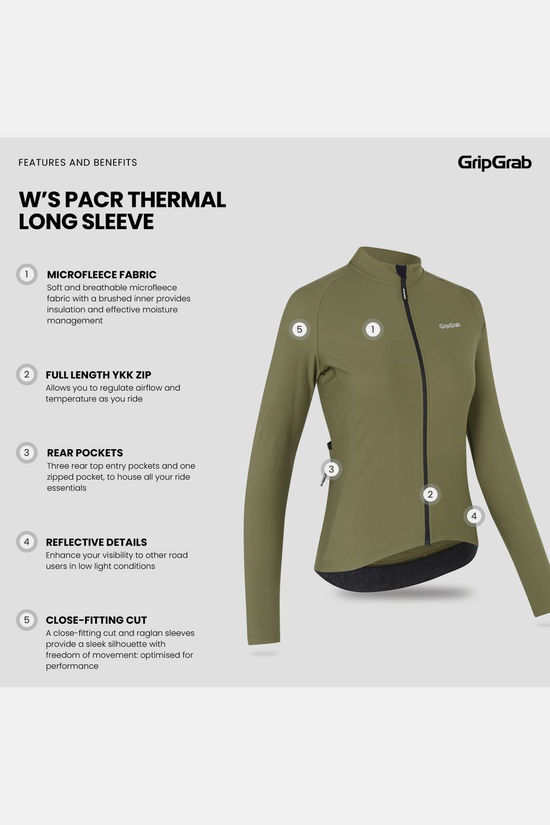 GripGrab T-Shirt W'S Pacr Thermal Long Sleeve Olive Green