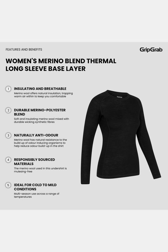 GripGrab Sous-Vêtement W'S Merino Blend Thermal Long Sleeve Black
