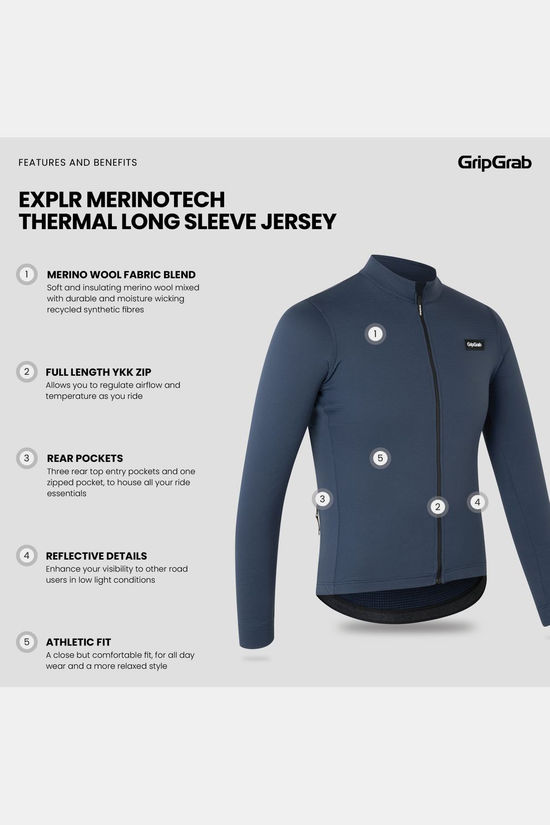 GripGrab T-Shirt Explr Merinotech Thermal Navy Blue