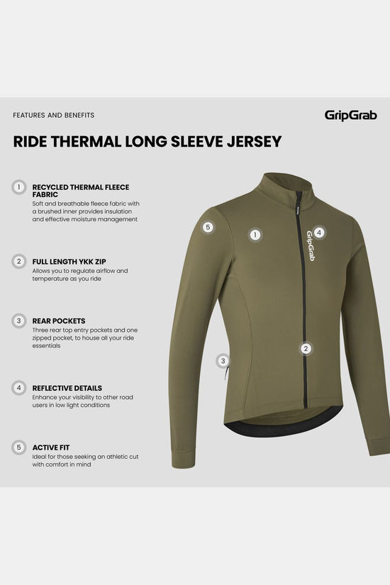 GripGrab T-Shirt Ride Thermal Long Olive Green