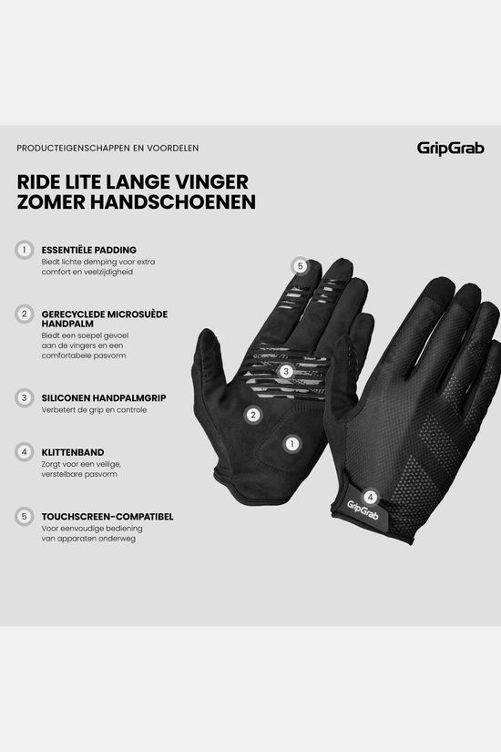 GripGrab Handschoenen Gripgrab Ride Rc Lite Padded Full Finger Summer Gl Black