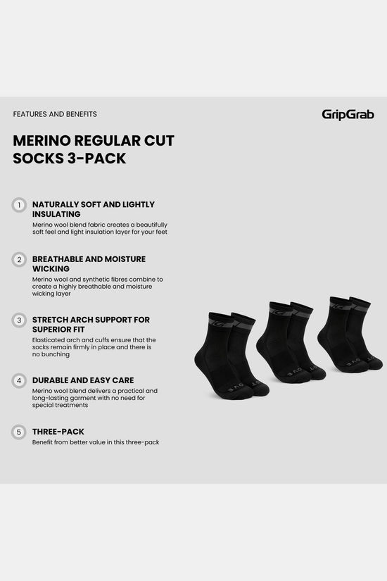 GripGrab Chaussettes Merino Regular Cut 3-Pack Black