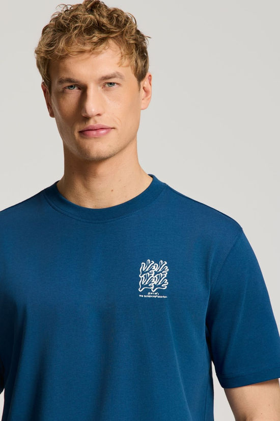 Shiwi T-Shirt Men Finn Relaxed Fit Coral Grid Blue Slate