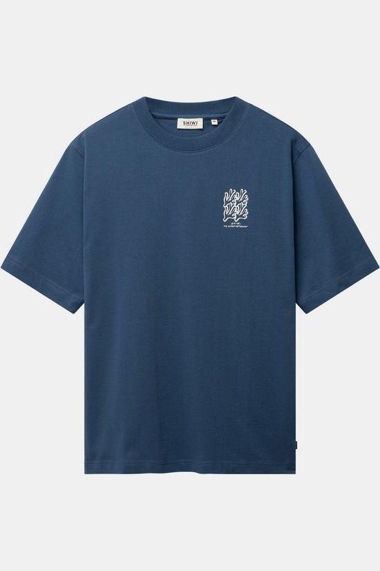 Shiwi T-Shirt Men Finn Relaxed Fit Coral Grid Blue Slate