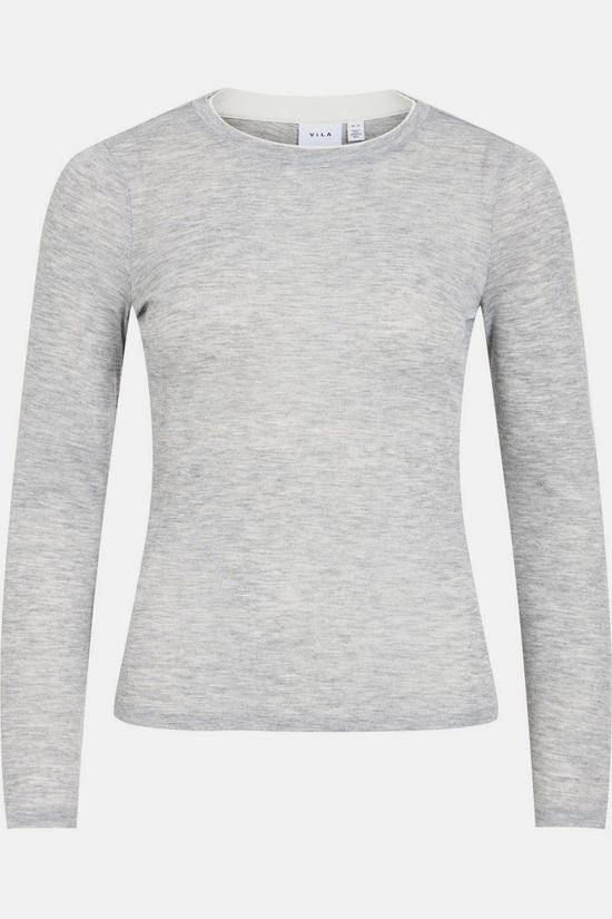 Vila T-Shirt Elianne Light Grey Melange Detail:Snow White