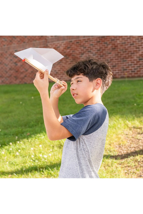 Kikkerland Speelgoed Huckleberry Paper Plane Launcher Lichtbruin/Middenrood